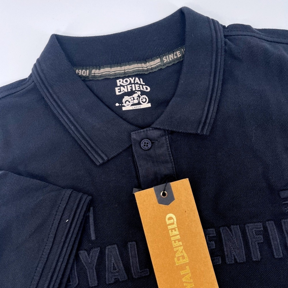 Royal Enfield Polo Shirt Mens Large Black Short Sleeve Embossed Logo Moto